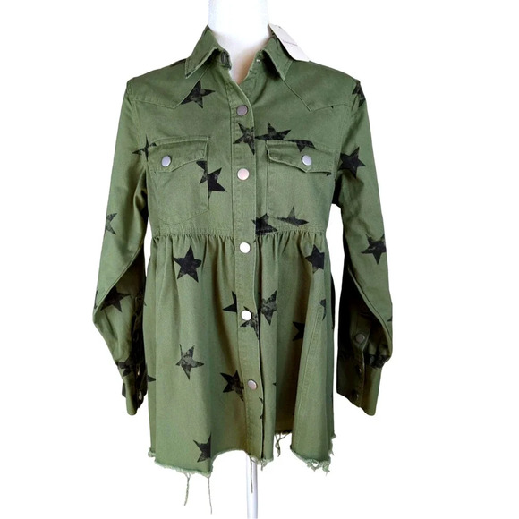 Bellesumyee Green Star Jacket Frayed Hem Denim size S - Picture 1 of 8